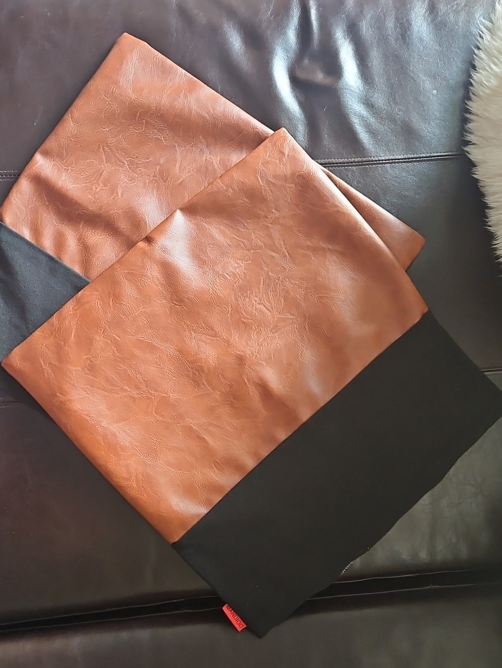 Set Of 2 Thick Faux Leather & Thick Cotton Linen Throw Pillow Covers